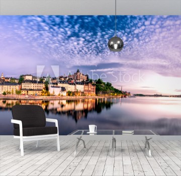 Bild på Scenic Stockholm City Old Town Sunset Skyline Panoramic montage from 12 images